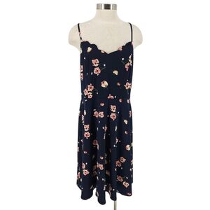 The General Good Sonya Knit Scalloped Fit Flare Dress Navy Blue Floral 1X